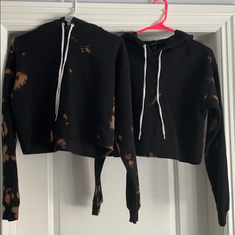 Black tye dye cropped hoodie sweatshirts